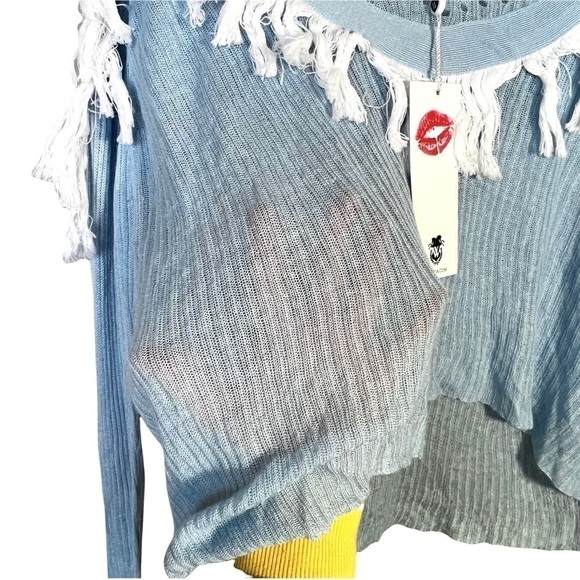 Wildfox Baby Pastel Blue Knit Waylon Fringe Western Sweater Size Medium - Picture 7 of 17